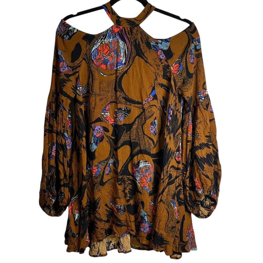 Free People Halter Neck Tunic Top Boho Hippie Peasant Festival Bell Sleeve